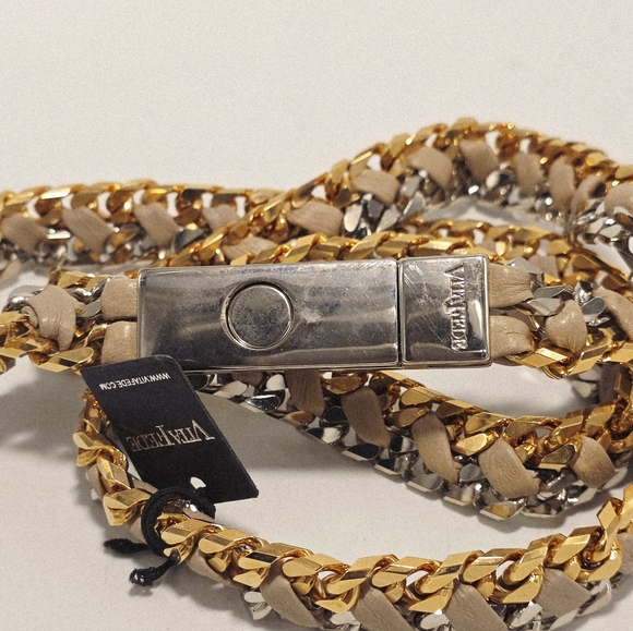 Vita Fete Double Chain Gold & Silver Breaded Sand Color Leather Belt New main image 4